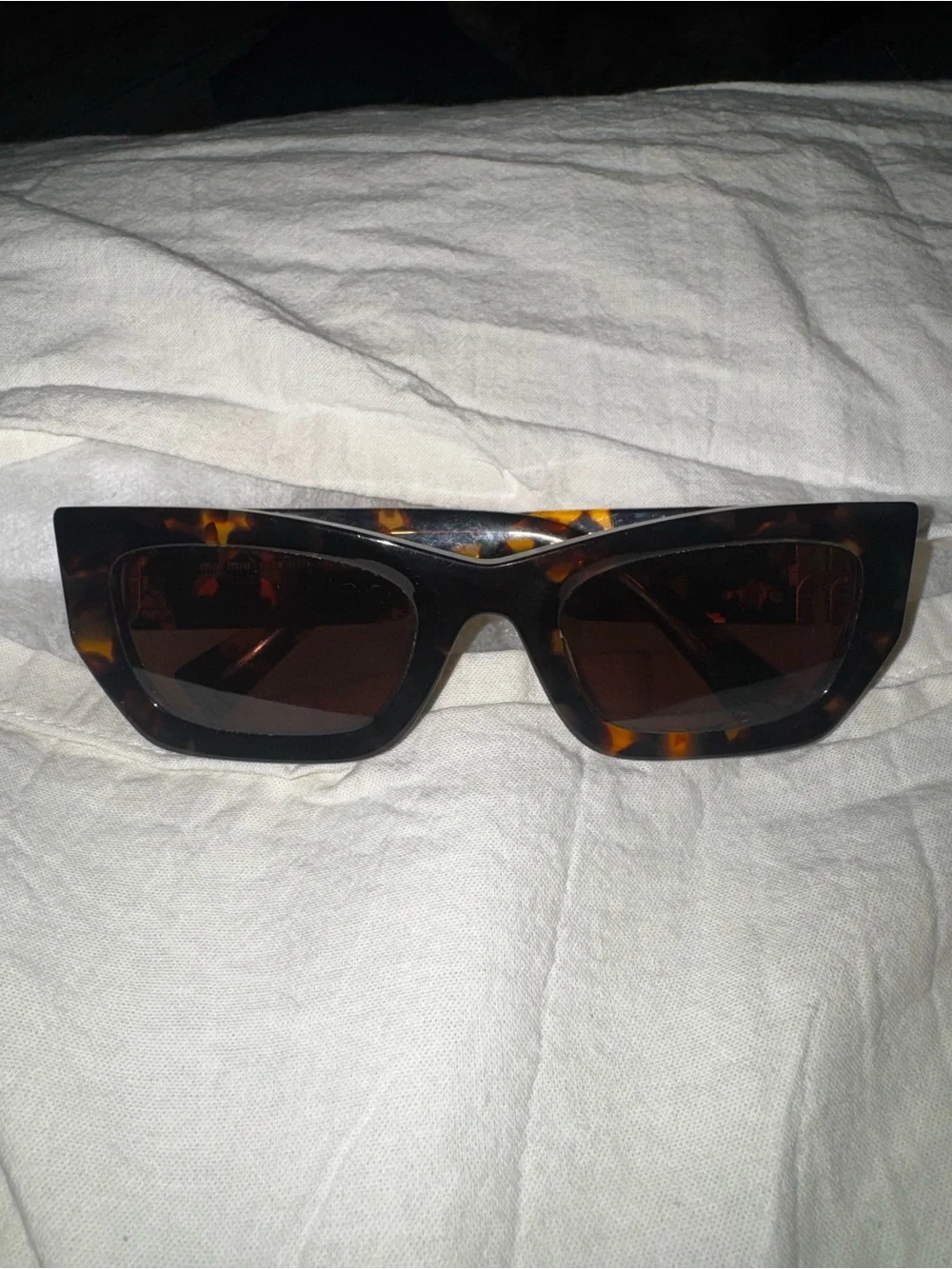 Miu Miu Tortoiseshell Rectangular Sunglasses with Dark Brown Lenses